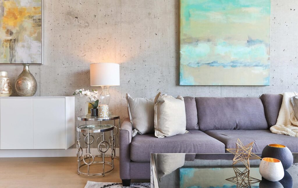 sala color gris y azul